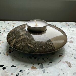 Candle Holder of Natural Jasper Stone in Moka Brown Hues with Tealite Candle